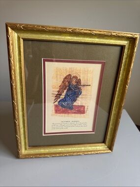 October Angel Month Carol McCrady 11.5 x 9.5" Gold Frame Signed Birthday Print